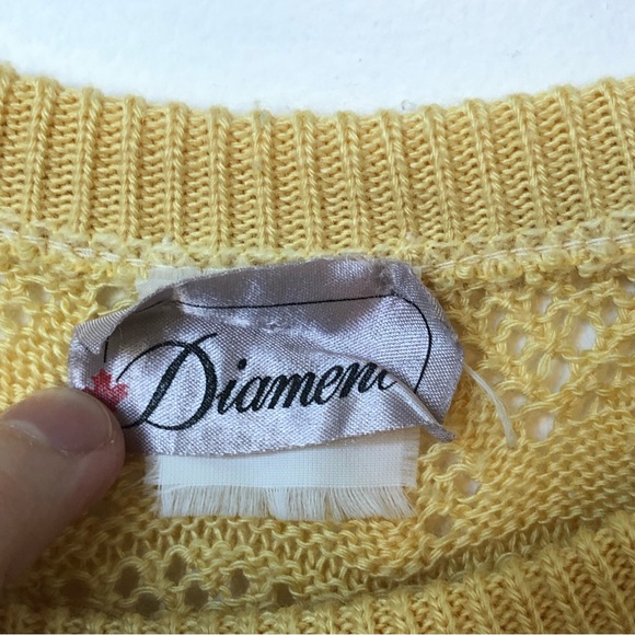 Vintage Diament Yellow Pointelle Knit Short Sleeve Sweater - Picture 4 of 5
